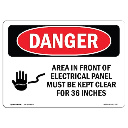 Signmission OSHA Sign, 12" H, 18" W, Rigid Plastic, Electrical Panel Keep Clear, Landscape, 1218-L-1030 OS-DS-P-1218-L-1030